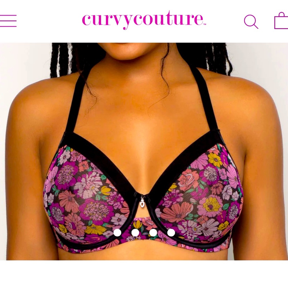 Curvy Couture Retro Roses Sheer Mesh Bra 38DDD